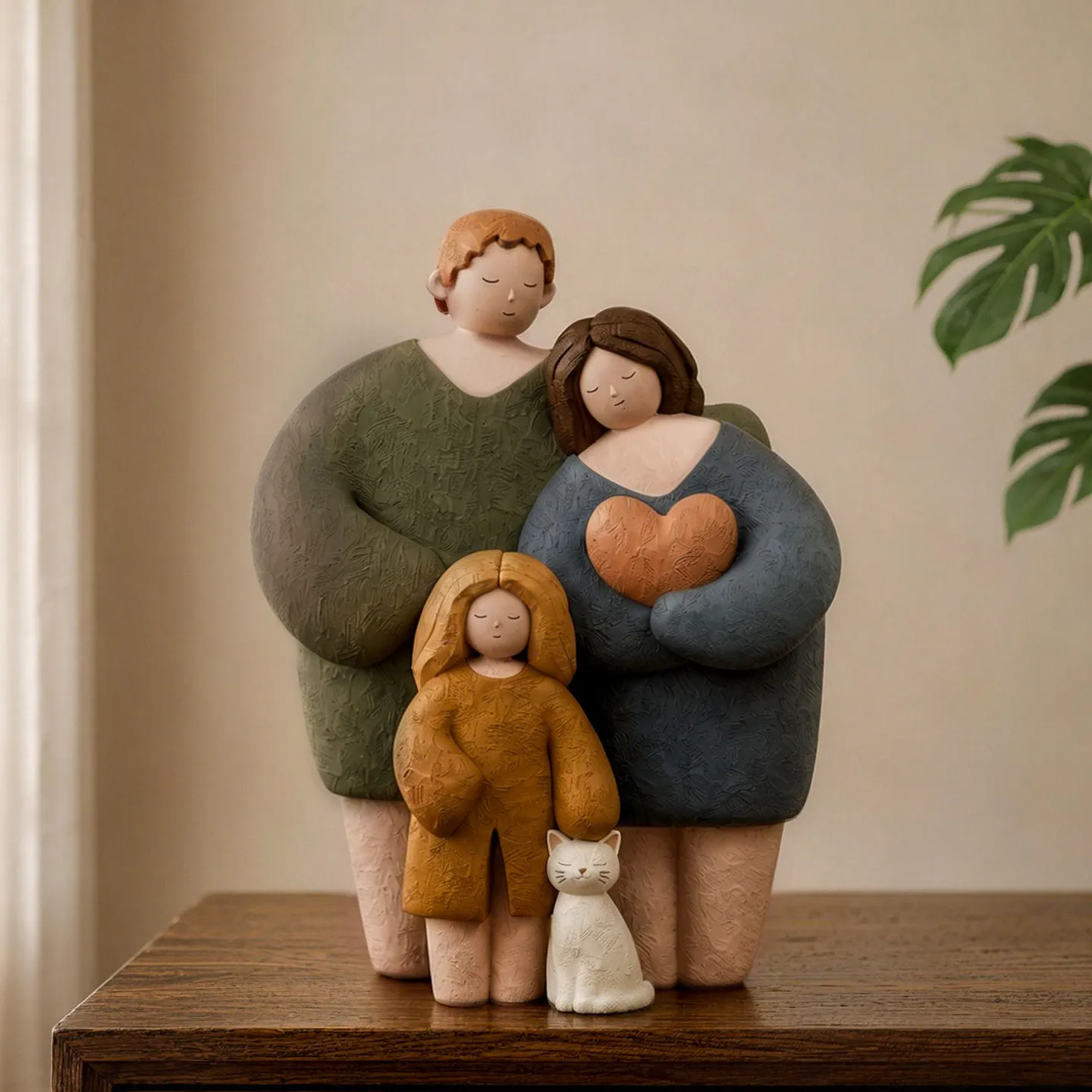 Vintage Family of Three Resin Figurine,Retro Artistic Living Room Decor,TV Cabinet Console Table Ornament,Home Shelf Accent Gift view 3