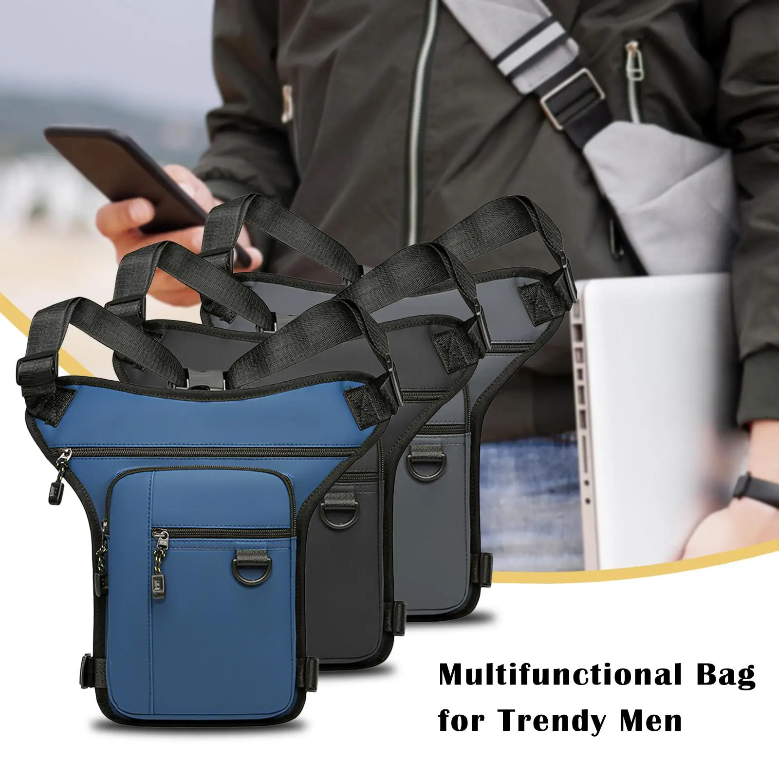 

Drop Leg Bag Decoration Organizer Adjustable Strap Crossbody Bag Men Waist Belt Bag for Running Riding Fishing Hiking Cycling