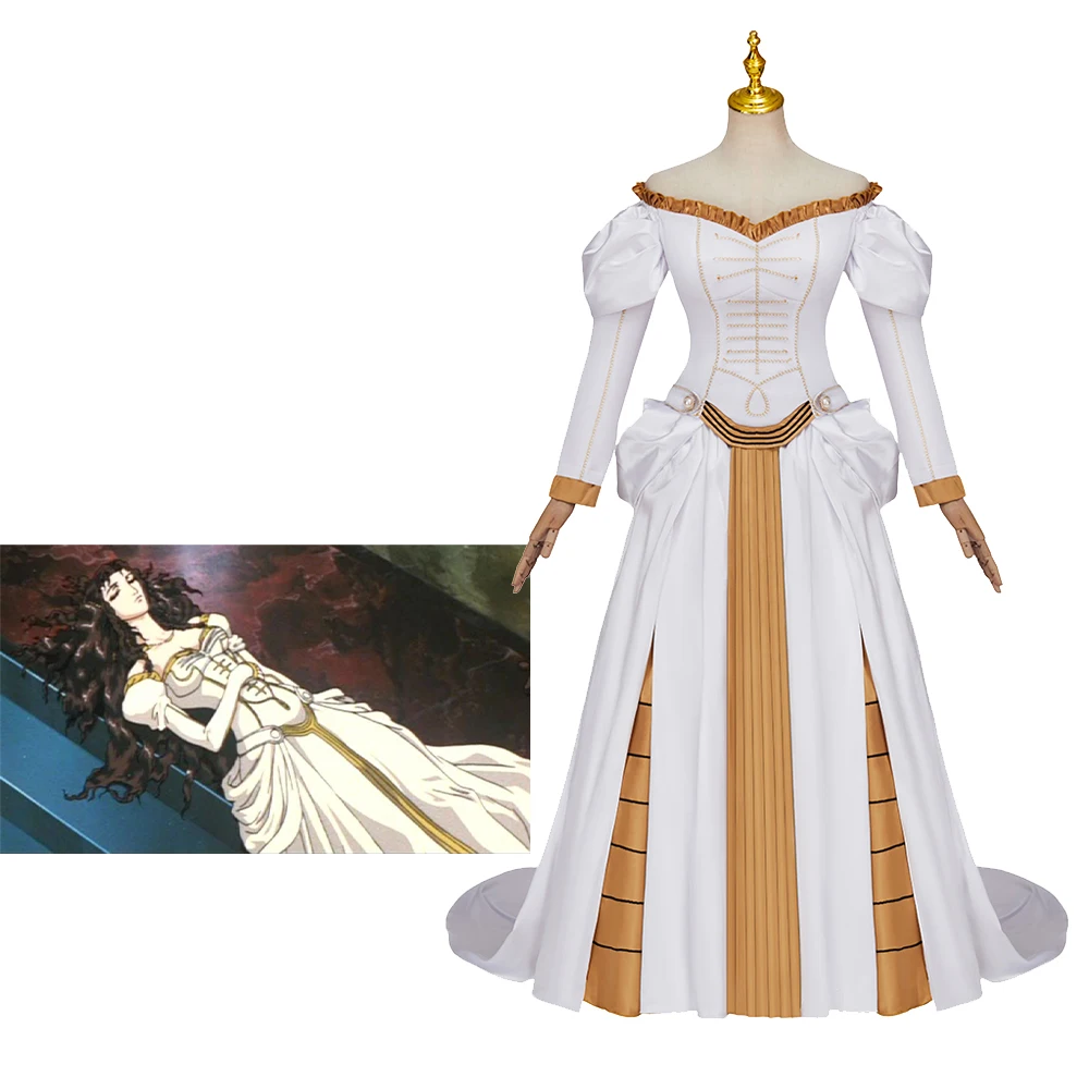 

Charlotte Elbourne Cosplay Costume Vampire Hunter Charlotte White Ball Gown Gothic Baroque Dress Halloween Carnival Outfits