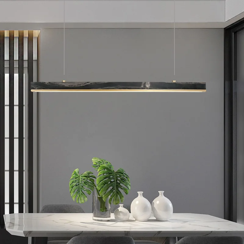 Bar counter All copper long dining room Long island table Light luxury restaurant Marble minimalist chandelier