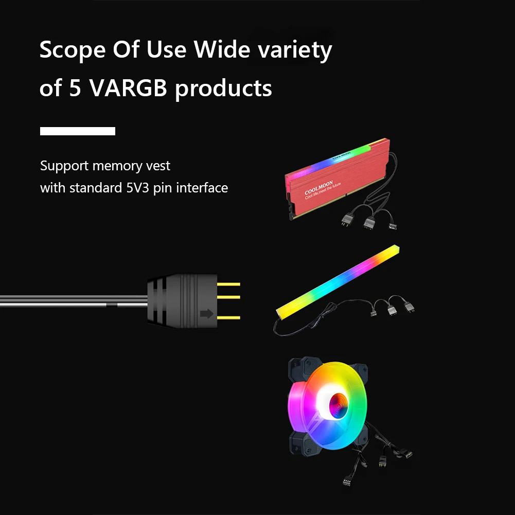 COOLMOON 5V 3Pin Fan HUB Splitter สายไฟต่อสายไฟสําหรับเมนบอร์ด