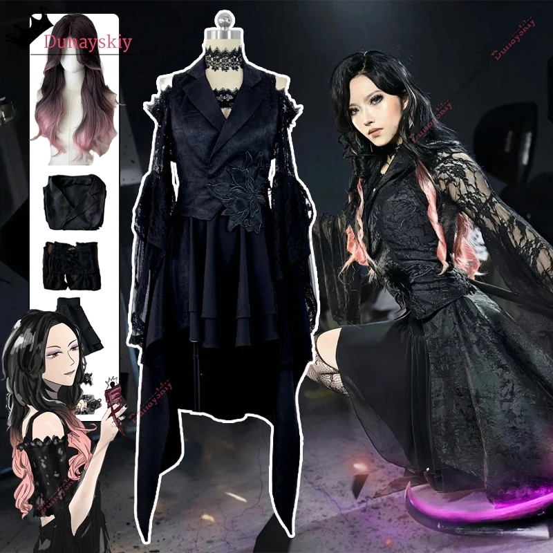 

Rider Cosplay Glotta Stomach Black Women's Dresses Costume Gothic Fancy Lace Dress Anime Role-play Outfits Wig Shoe Prop Suits