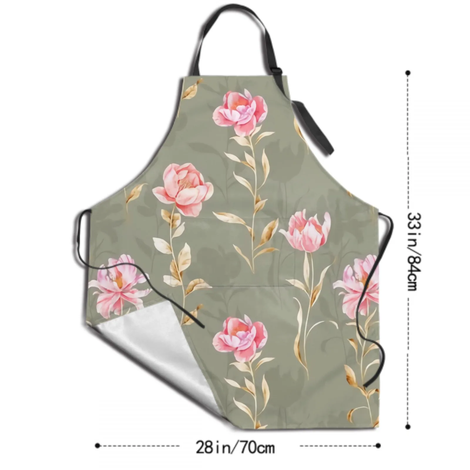 Watercolor Waterproof Apron with 2 Pockets Kitchen Chef Apron Flower Apron for Hair Brushing Cooking Baking Painting Gardening