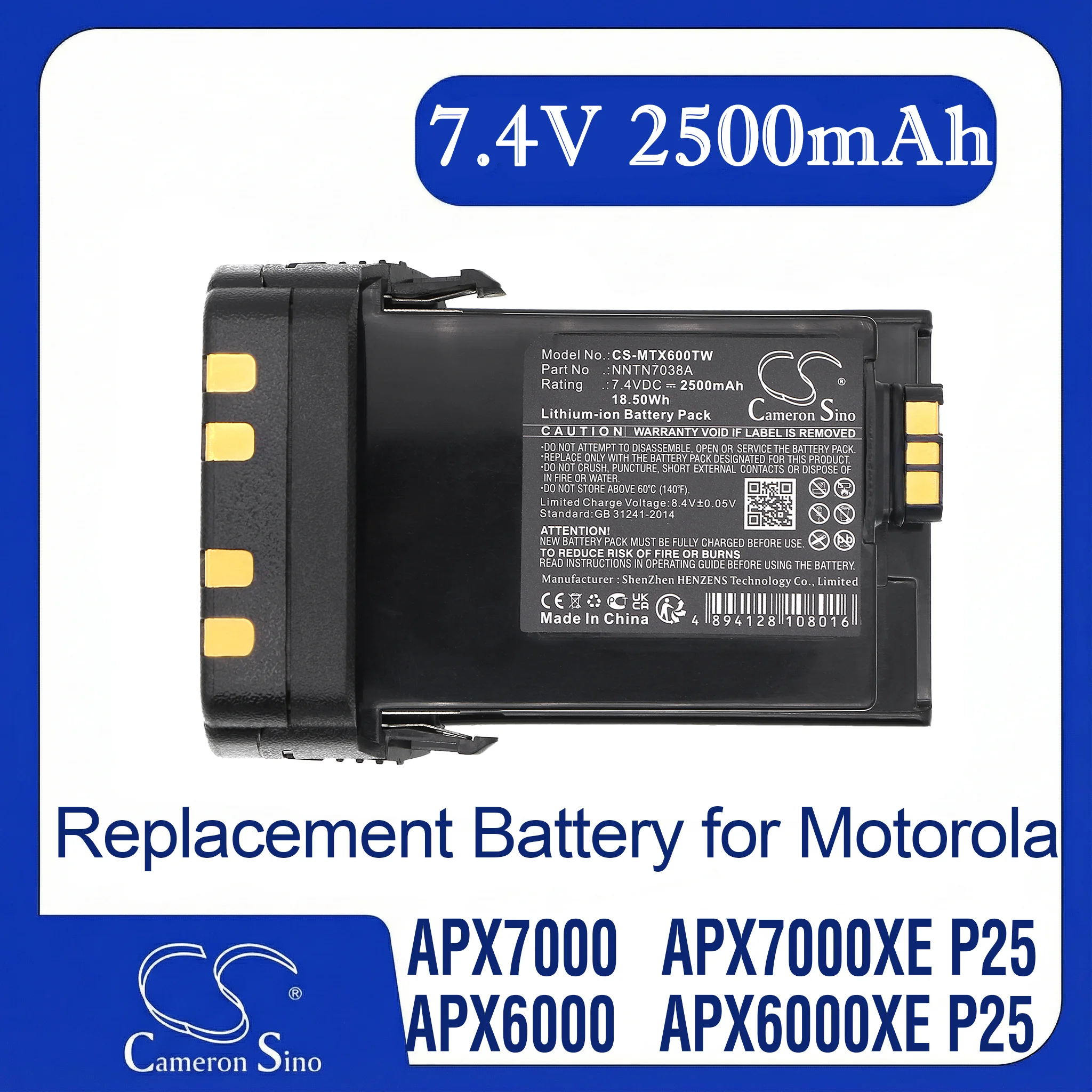 

Аккумулятор Cameron Sino для Apx 5000, APX 6000, APX5000, APX6000, APX6000 P25, FN. NNTN7034A, NNTN7034B, NNTN7035, NNTN7035A