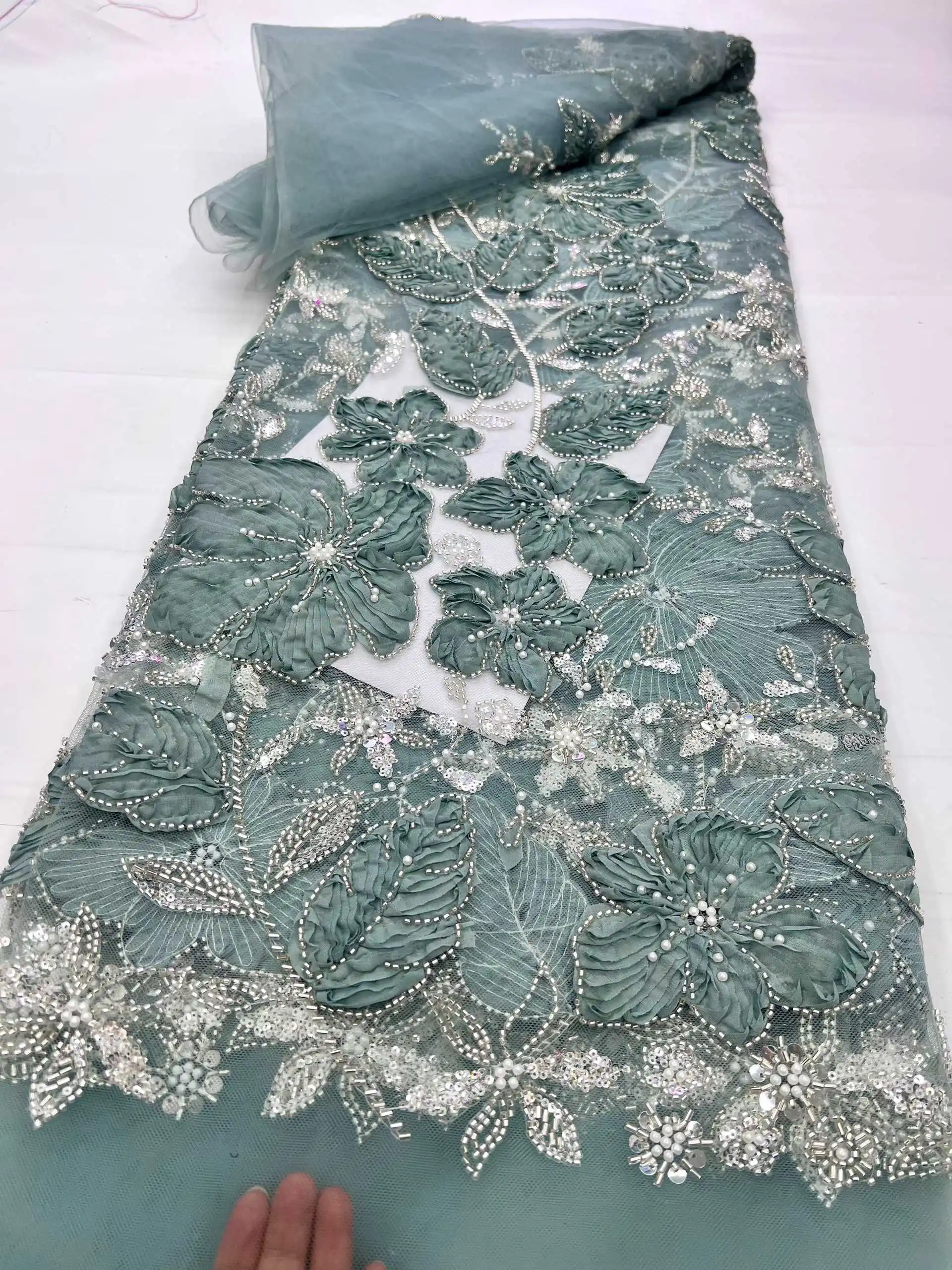 2025 melhor qualidade elegante delicado chiffon malha renda com pedras lantejoulas bordado tecido de tule para vestido de casamento costura sz1727