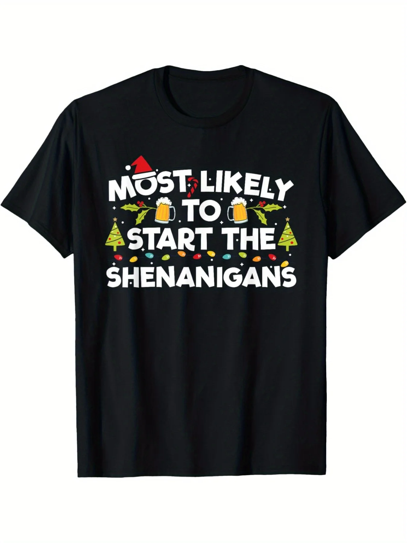 [Fast Arrival ] Most Likely To Start The Shenanigans Funny Family Christmas T-Shirt for Men Women, Christmas Gift, Merry Christmas, Unsex Soft Fabric, Breathable, Comfortable Black Short Sleeve Tees Perfect for Autumn, Must-have Fashionable Tee