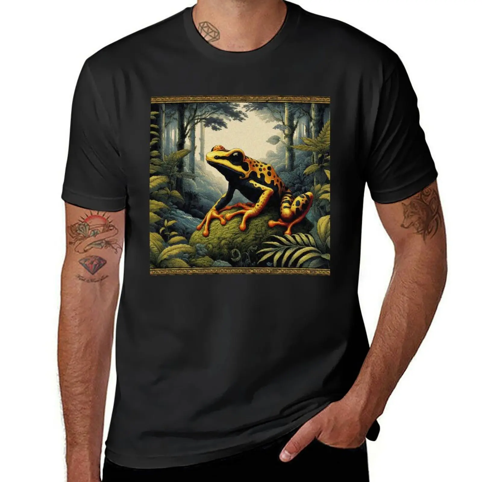 Dark Yellow Dart Frog in Mossy Forest T-Shirt baggy shirts shirts graphic tee cute tops T-shirts for men cotton