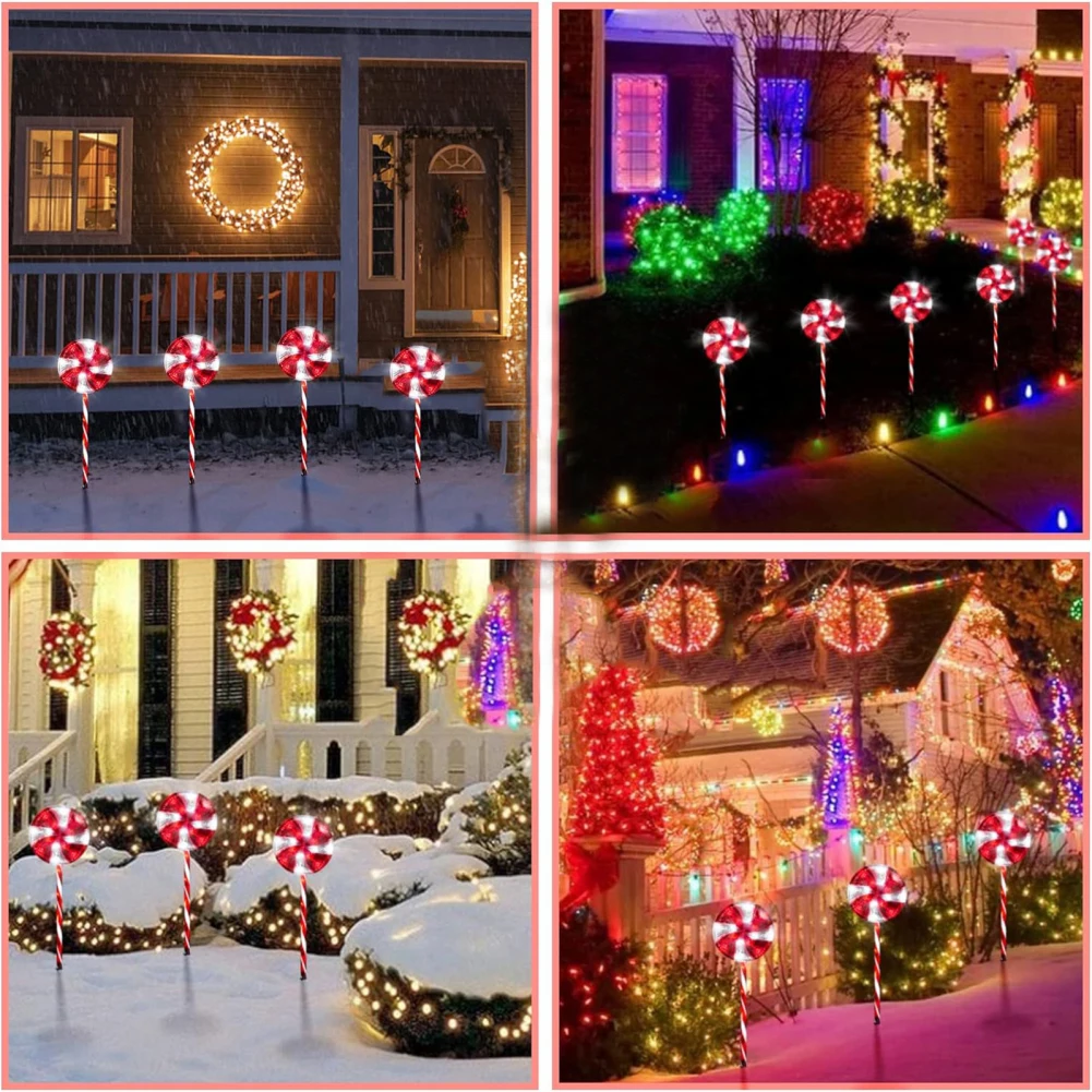 LED Solar Christmas Pathway Lights, Pirulitos Muletas, Stake Lights, 8 Modos de Iluminação, Decoração Jardim Quintal, 1Pc, 2Pcs