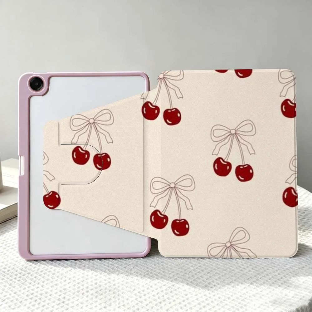 Luxury Cherry Soft For Samsung Galaxy Tab S11 S10 S9 S8 A11 FE Plus Ultra 360° Rotation Stylus Storage Tablet Case