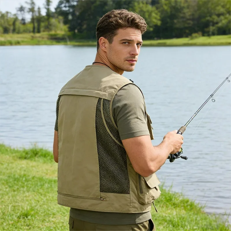 Spring and Autumn Mesh Quick-Dry Vest Outdoor Multi-Pocket Fishing Hunting Hiking Photography Sleeveless Jacket Vest