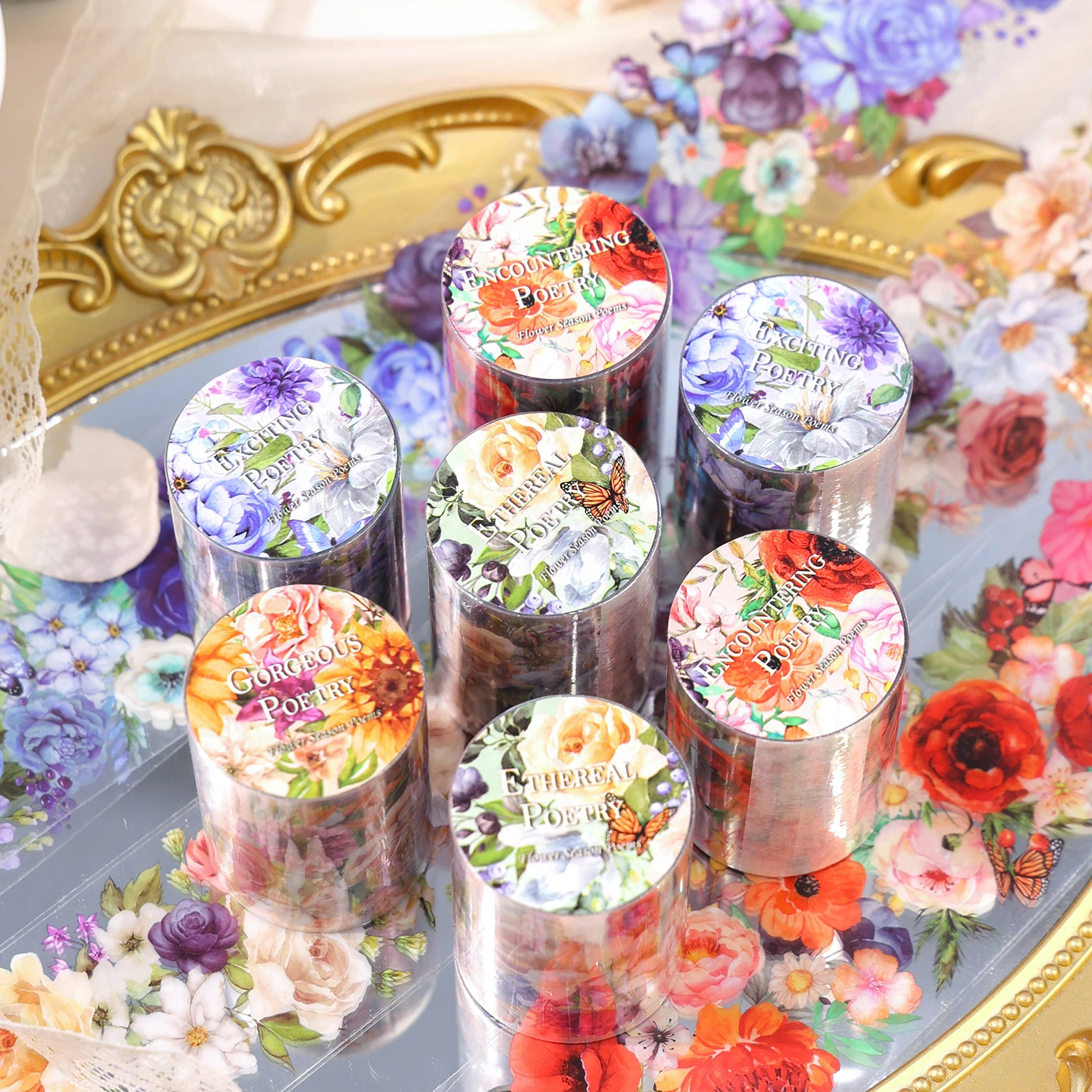 50mm*2m Flowers Tapes Roll PET Aesthetic Stationery DIY Scrapbooking Collage Junk Journal Craft Decor Tapes