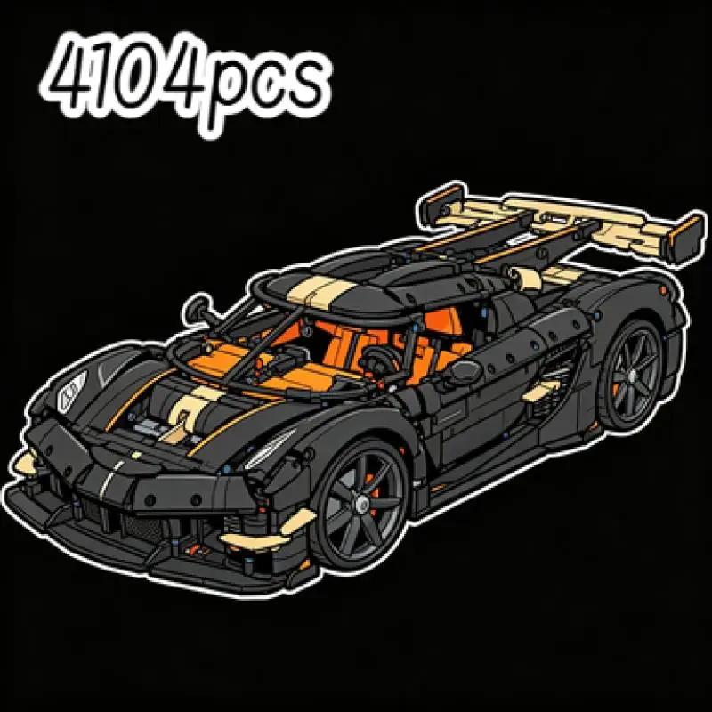 Technic Wide Body Race Vehicle Building Blocks, Adjustable Rear Wing, 4104pcs Complete Gear Transmission System Adult Collect  A