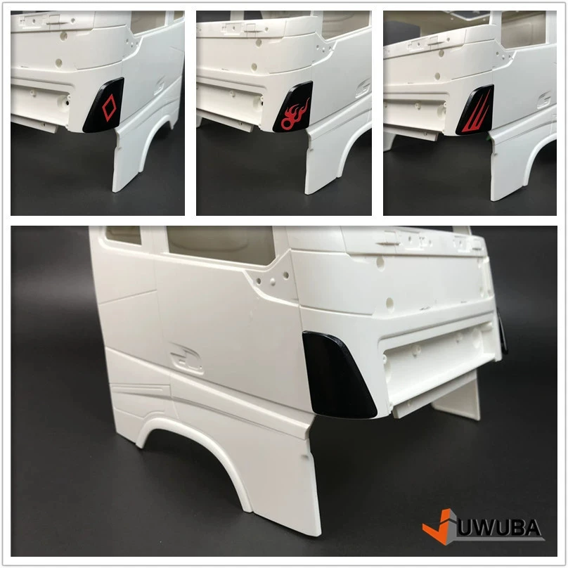 2 Stück ABS-Kunststoff-Frontspoiler und Aufkleber dekorieren für 1/14 Tamiya RC Truck Kipper VOLVO F16 750 56360 Auto-DIY-Spielzeug