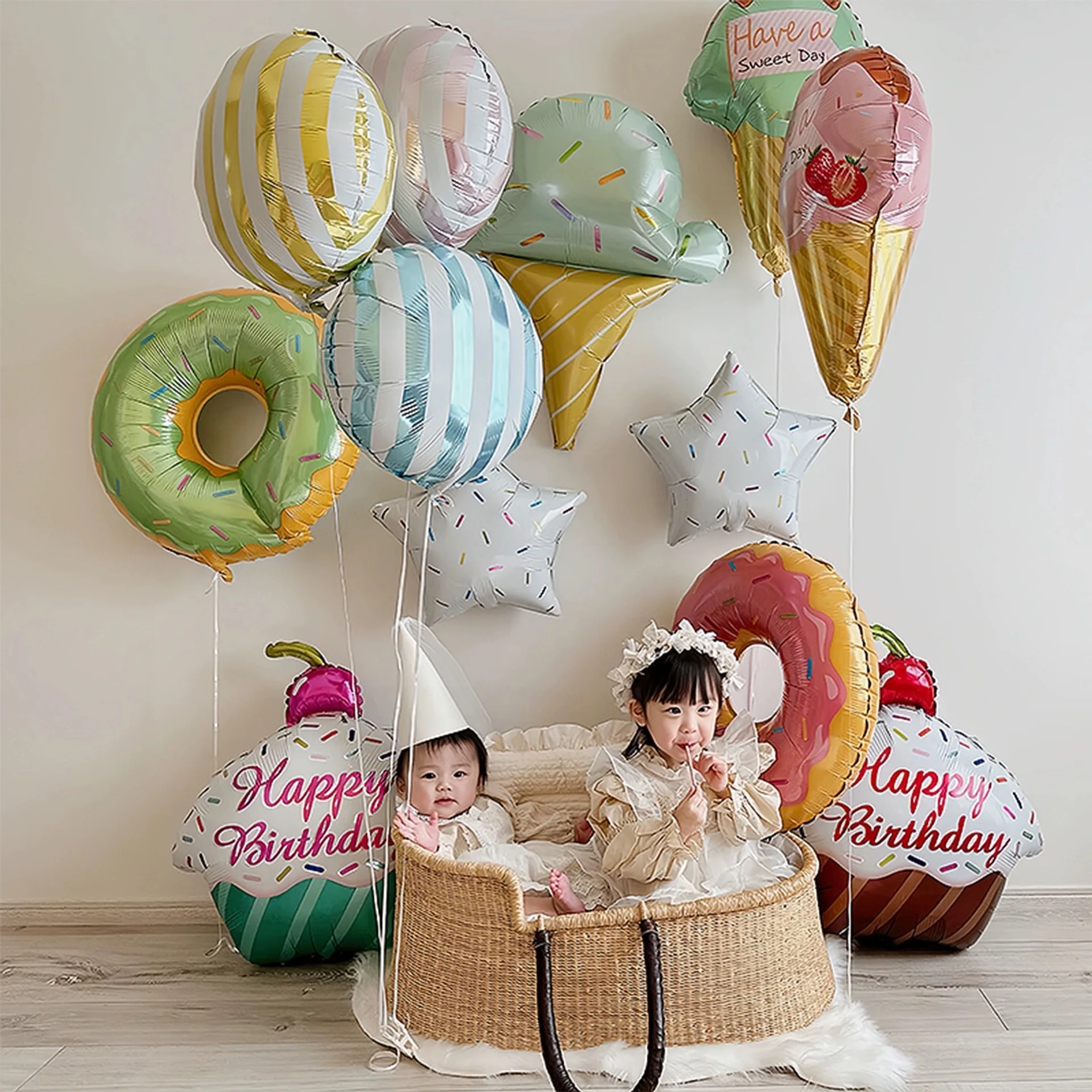 32นิ้ว Donut Globos ลูกโป่งฟอยล์ผลไม้ไอศกรีมบอลลูนฮีเลียมวันเกิดตกแต่งเด็กของเล่น Sweet ดิจิตอล Baby Shower