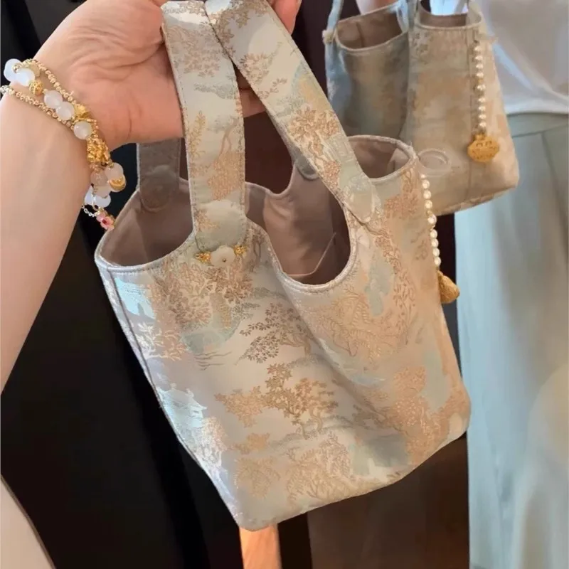 

Oriental Chinese Style Handbag Women Artisan Bucket Bag Ladies Spacious Luxe Elegant High End Woven Tote Shoulder Purse 2025 New