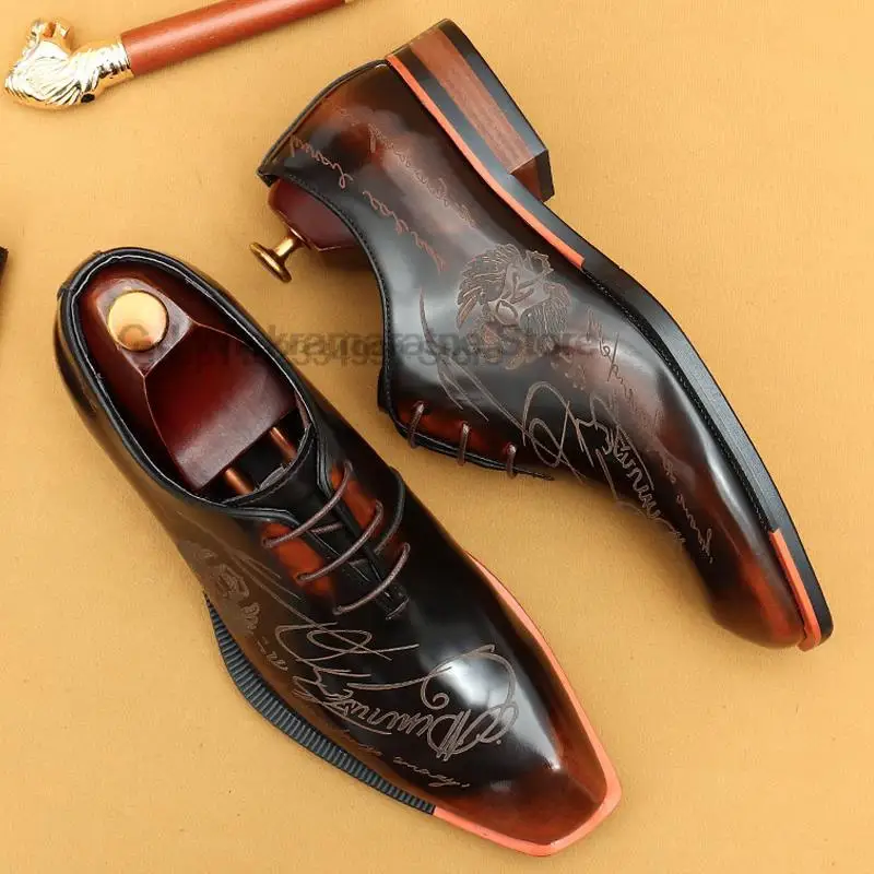 

HNXC Luxury Italian Mens Wedding Dress Shoes Genuine Leather Handmade Brogue Oxford Shoes Black Brown Formal Shoes For Men