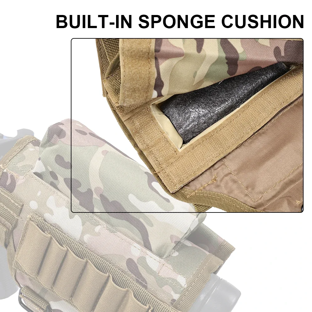 Tactical Butt Stock Rifle Cheek Rest Pouch Bullet Holder Adjustable Riser Pad Ammo Cartridges Bag for Airsoft Hunting Rifles