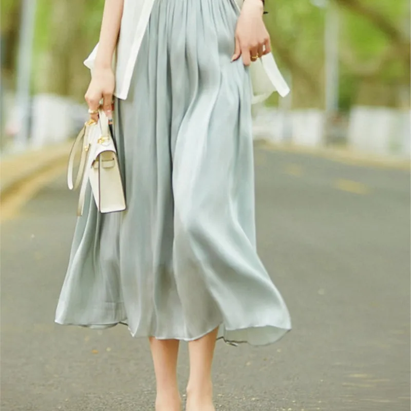 Brand Designer Skirts Hot Casual Women Summer Elegant Chic Solid Skirt High Waist Gilding Luxury Fashion Long Skirts NS5714