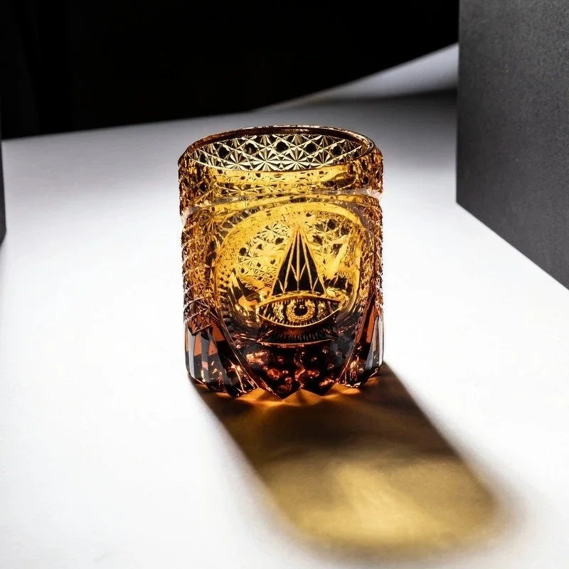 Eye Of Providence Edo Kiriko Whiskey Glass Amber Crystal God All-seeing Eye Wine Cup High-end Brandy Whisky Tumbler Boss Gift