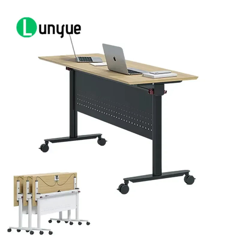 Durable Modern Foldable Wooden Desk Modular Conference Table for Meeting Room Study Stylish Folding Function Space Saving