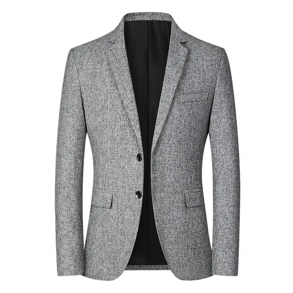 LIBIELIY Men Blazer Solid Color Single Breasted Autumn Winter Two Buttons Pockets Suit Coat For Wedding