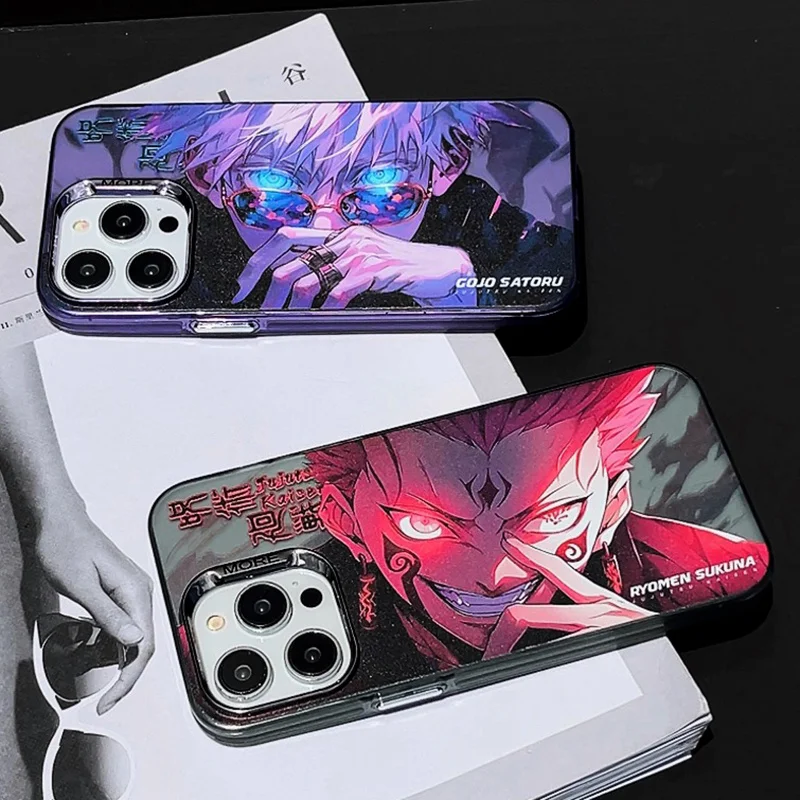 Cute Jujutsu Kaisen Gojo Satoru Fushiguro Toji For iPhone 16 15 14 13 12 11 Pro Max Anime Electroplate Colorful Silver Cover