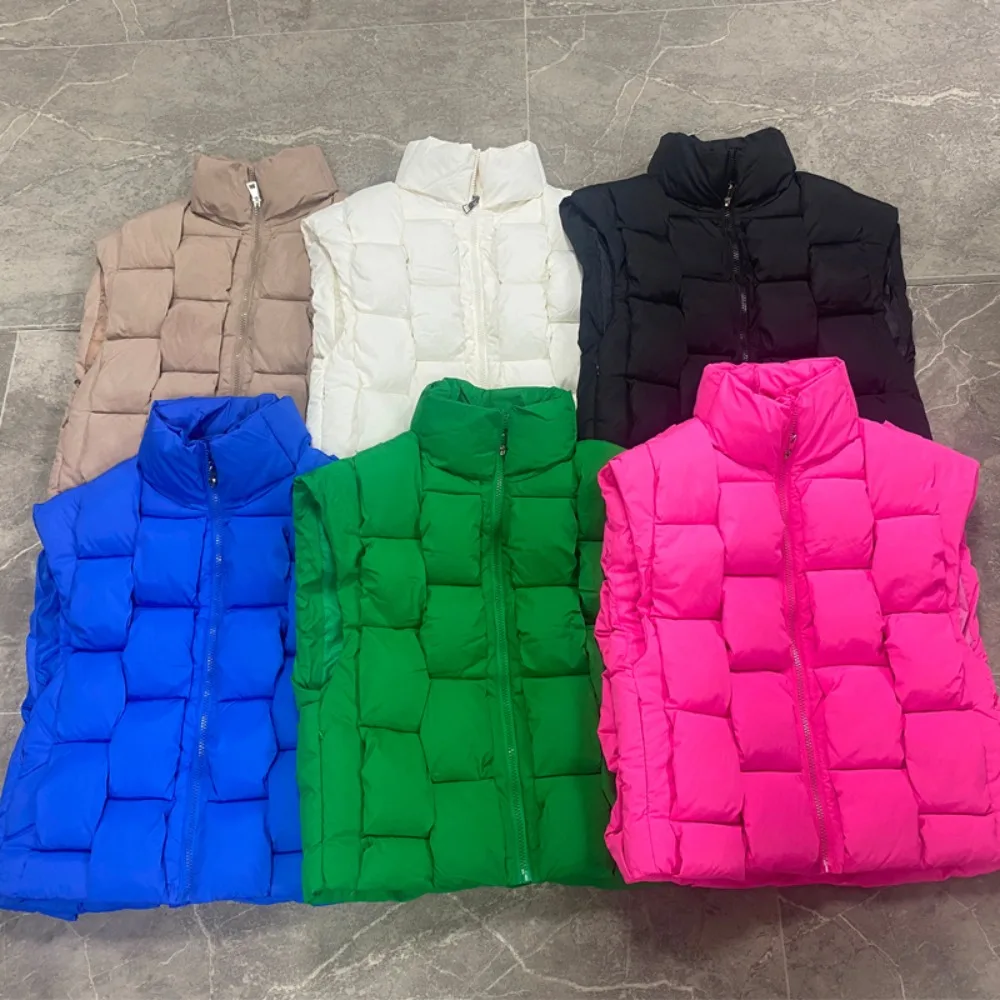 Autumn Winter Vest Sleeveless Cardigan Puffer Jacket Warm Design Thick Weave Coats Waistcoat Funky Streetwear Vest Women New