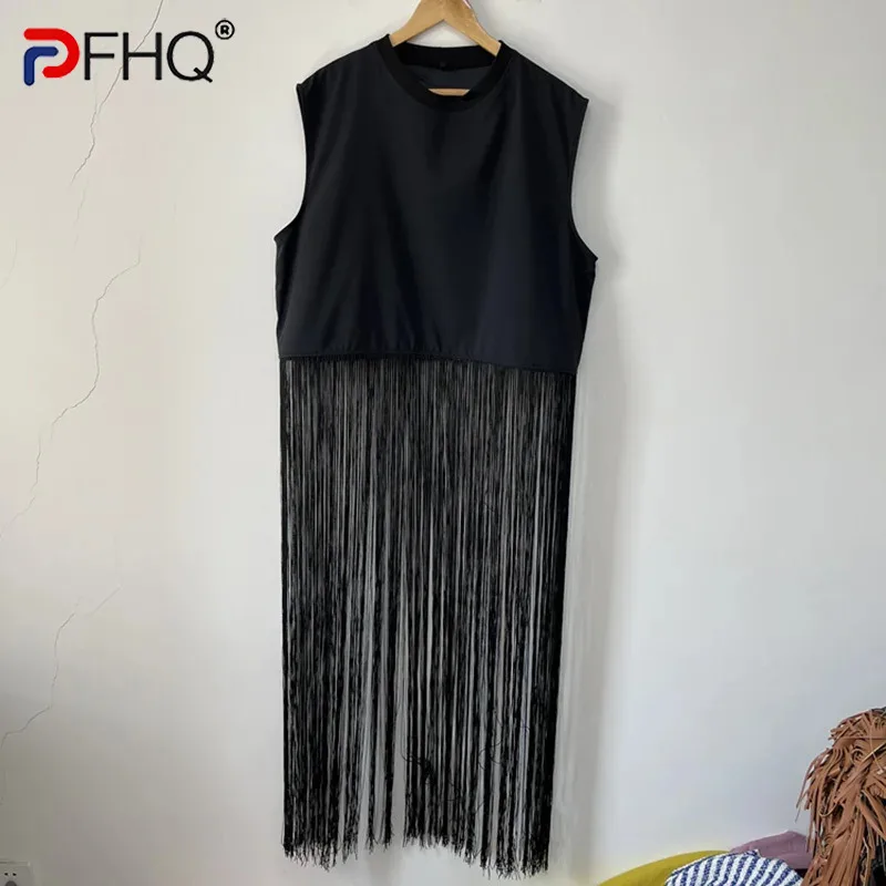 PFHQ Long Tassel Decoration Male Vest Niche Layered Design Personality Versatile Sexy Creativity Popular Tops Summer New 21Z4659