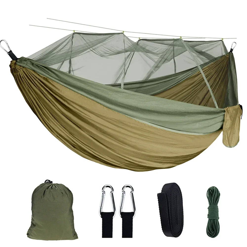 Automático de abertura rápida Mosquito Net Hammock, Outdoor Camping Pole, Anti-Rollover Hammock, Nylon cadeira de balanço, 260x140cm