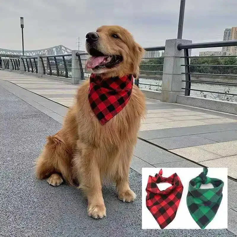 Pet Dog Bandana Pet Neckerchief Classic Red Black Plaid Cat Puppy Kerchief Pet Dog Accessories  Scarf Dog Saliva Towel