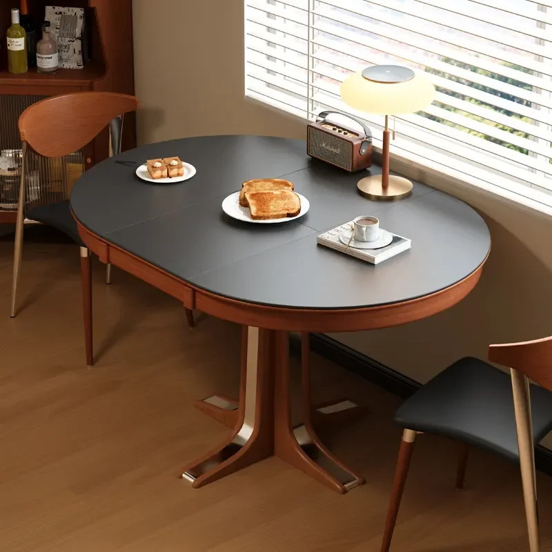 LD Slate Retractable Dining Table Antique Round French Jumping Platform Dining Table Folding Home Furniture