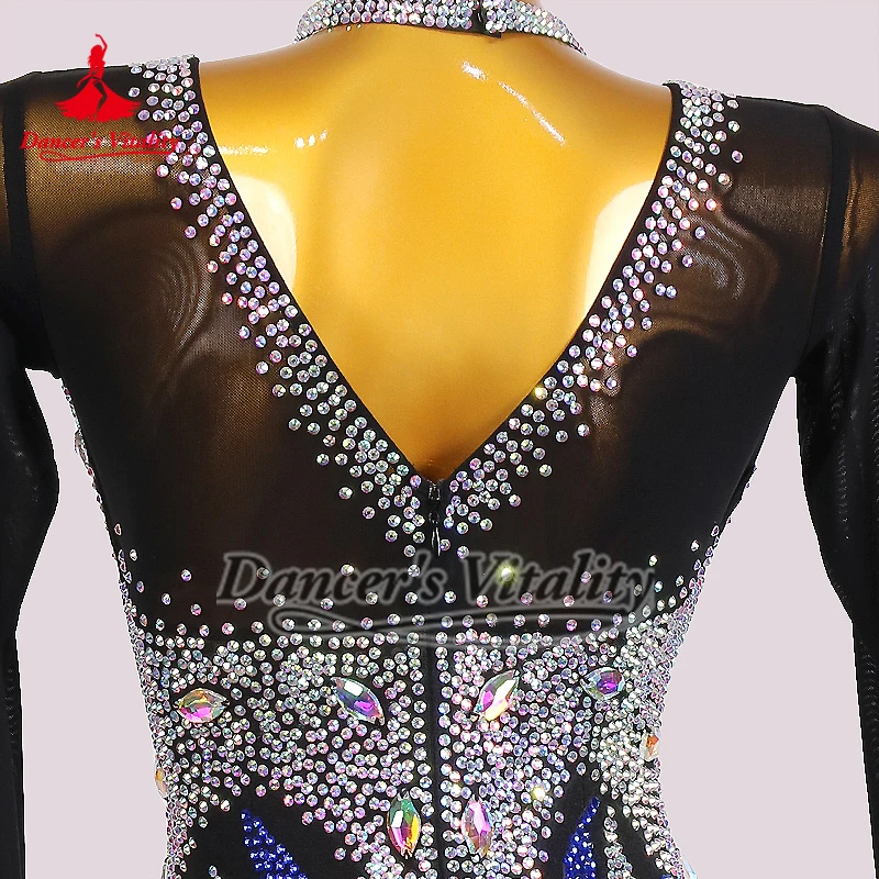 ผู้หญิง Tango Rumba แขนยาวชุดผู้ใหญ่การประกวดเต้นรําบอลรูมเสื้อผ้าปรับแต่งขนาด Waltz Foxtrot ประสิทธิภาพชุด