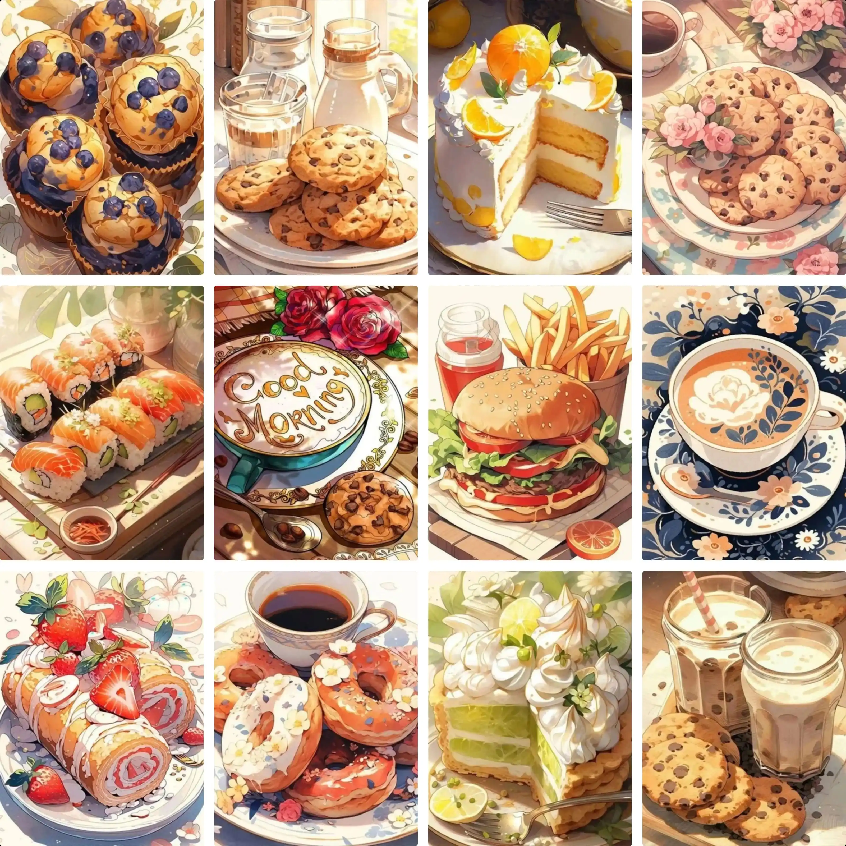 Pintura de Diamantes de Comida y Postres Gourmet, Serie de Productos de Panadería, Hamburguesas y Café, Regalo Hecho a Mano, Decoración para el Hogar