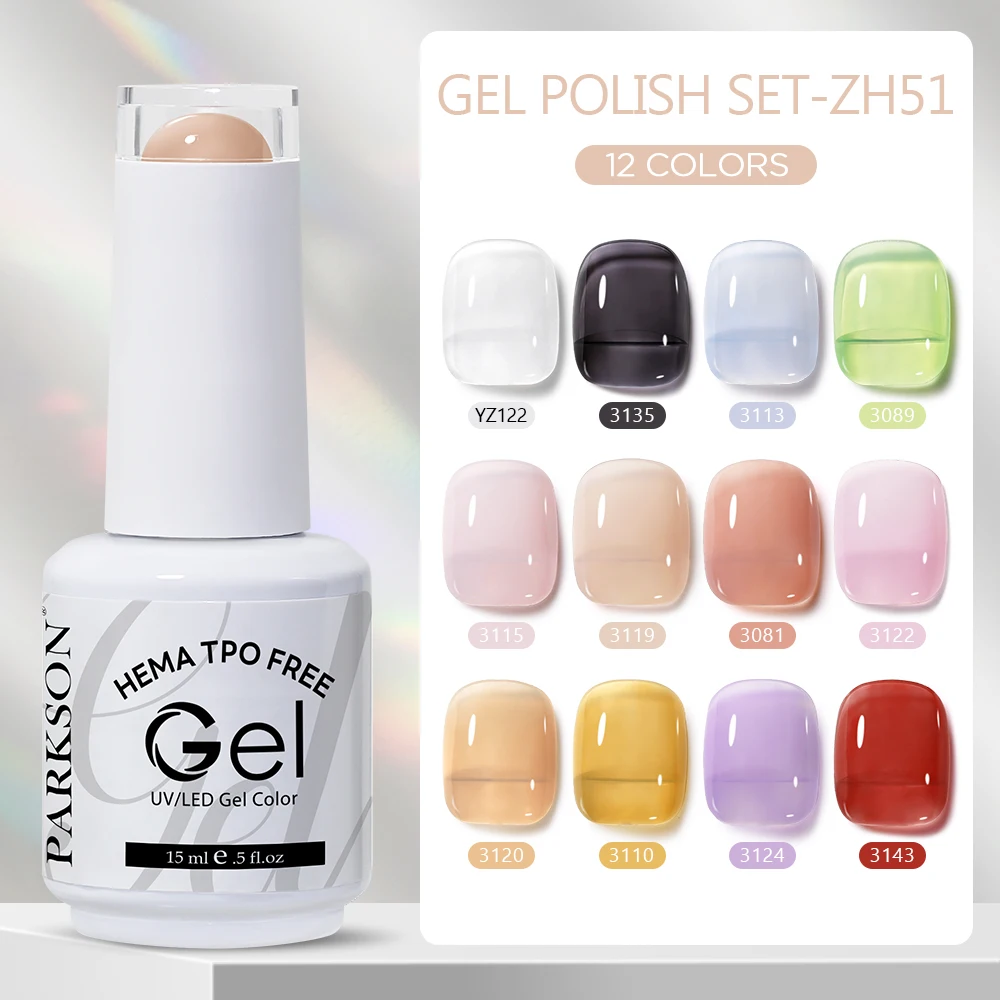 

Parkson Nail Gel Polish Kit Red Brown Nude Pink Color Collection Varnis Semi-transparent Nude Natural Nail Manicure Set 12Pcs