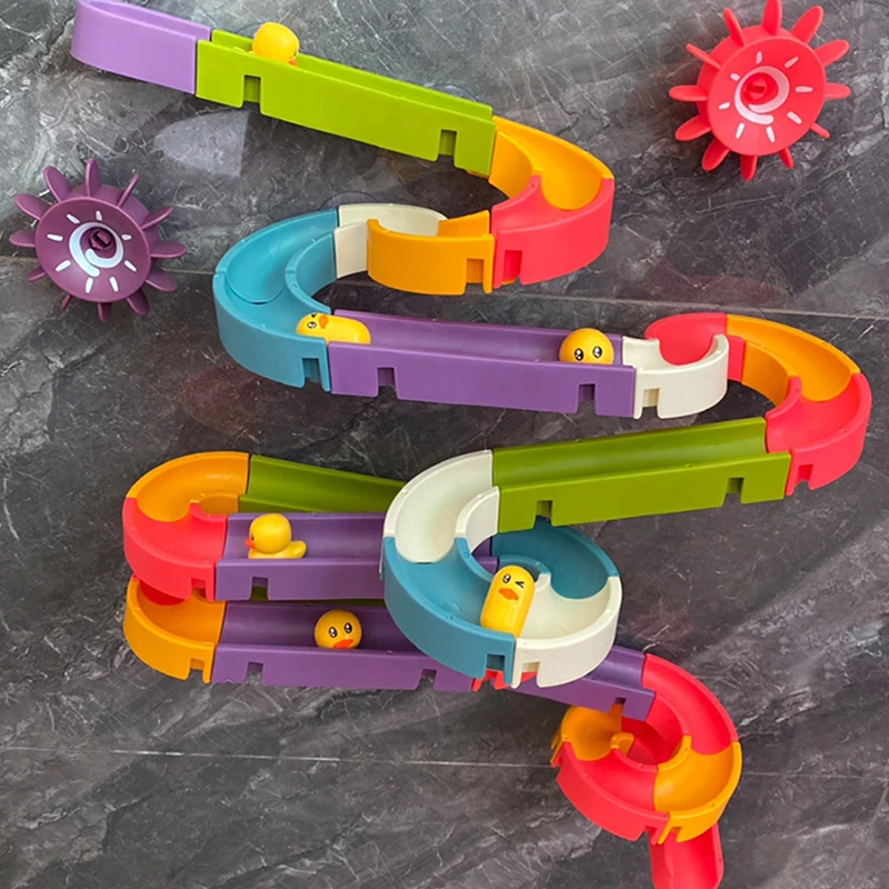 Wall Bathtub Toy Baby Bath Toys  Assembling Slide Wind-Up Duck Slide Bathroom Shower Tracks Water Toys for Toddlers Kids Gifts
