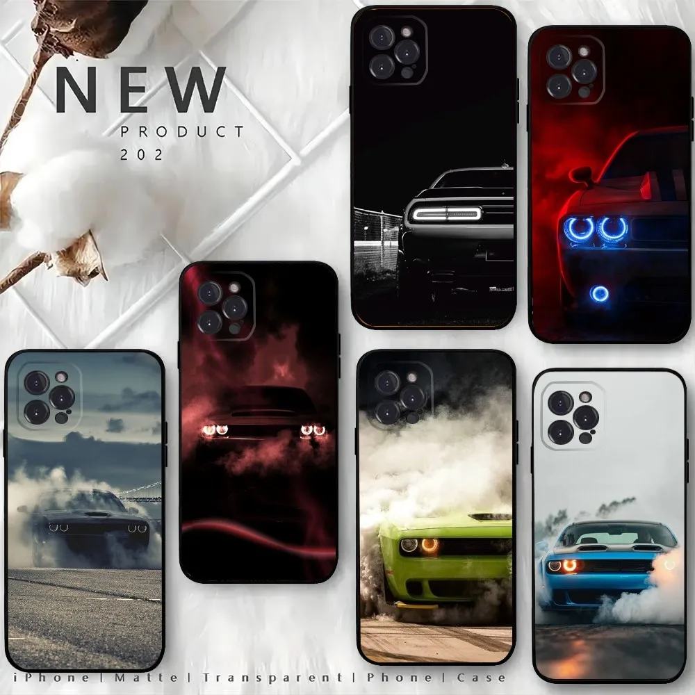 D-Dodge Challenger S-SRT Burnout Phone Case For iPhone15,14,13,12 Mini 11 Pro XR,X,XS,MAX 6S,7,8 Plus Silicone Cover Soft Black