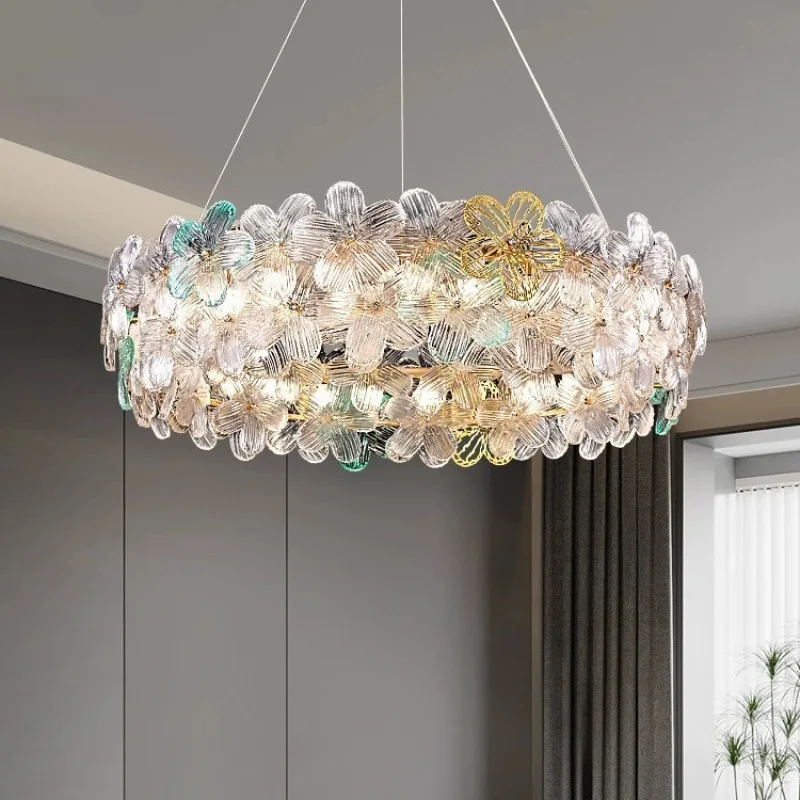 

Living room chandelier light luxury high sense atmosphere glazed crystal lamp designer French flower bedroom dining room
