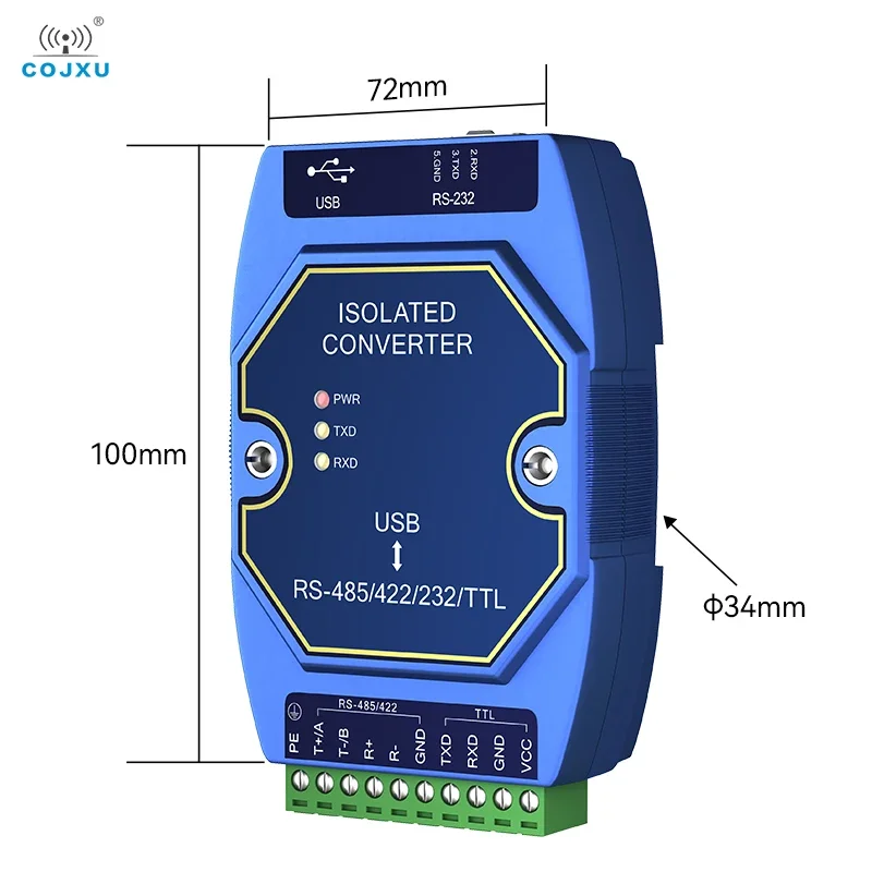 USB to RS485/RS232/TTL Converter CH340 Optical Isolated Industrial Converter COJXU E810-U15C With Type-C Interface DC4.5~5.5V