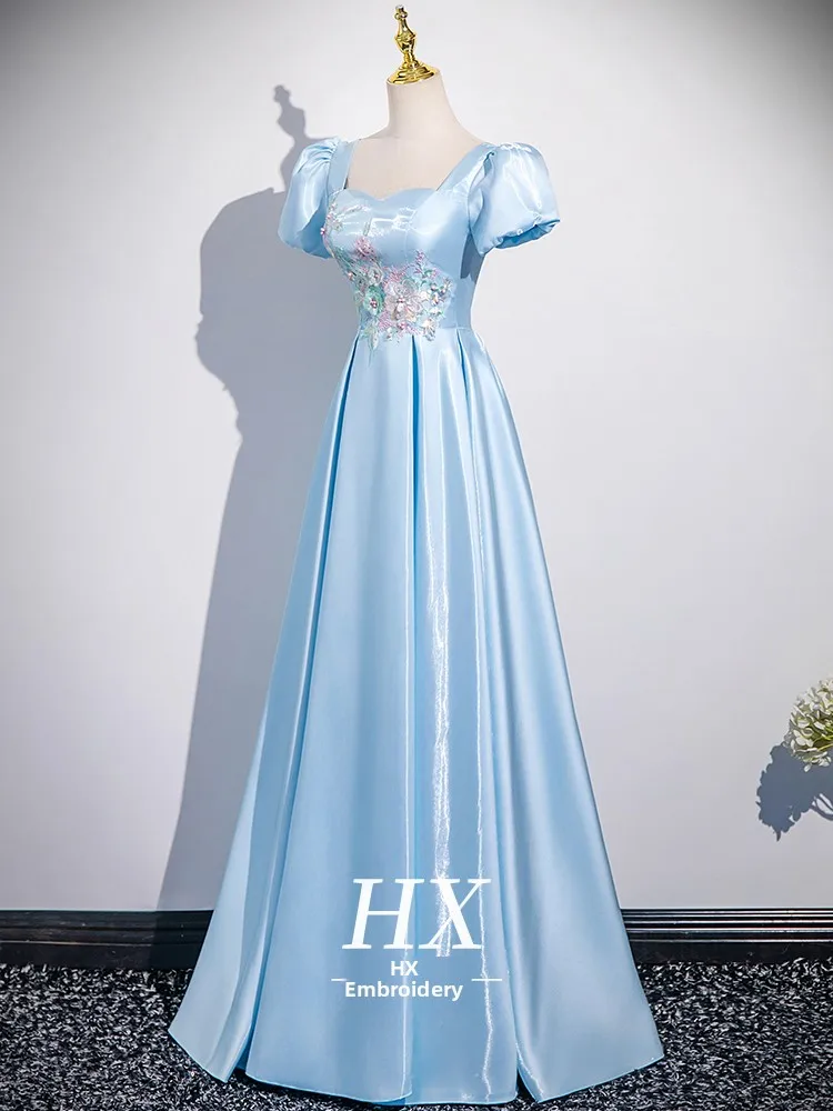 

Blue High-End Adult Evening Gown 2026 New Chorus Performance Piano Vocal aduate Day Skirt Host Korean Sle High Waist B...