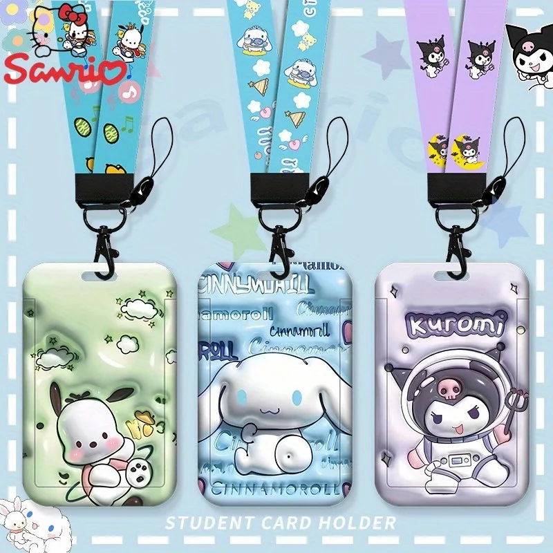 

3D Sanrio Kuromi Student ID Card Holder with Lanyard Cute Pikachu Protective Card Case for School, Bus, Access Card, Work Badge