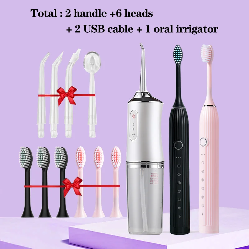 GeZhou Electric Sonic Toothbrush & Water Flosser USB Charge Waterproof 3 Modes 3 Brush Heads Toothbrushes Teeth Cleaner