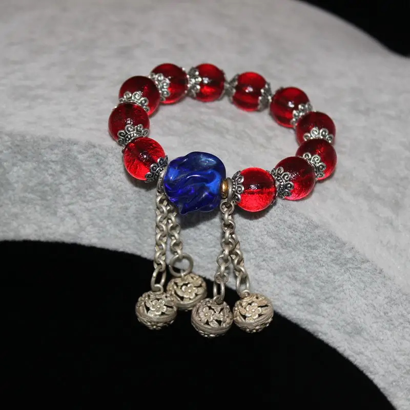 

Vintage Glass Red Anti-Horse River Round Copper Accessories Bracelet Ancient Glaze Beads String