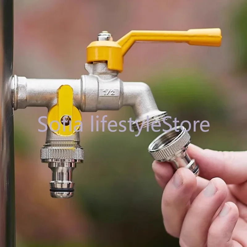 

Морозостойкий латунный кран-адаптер для садового шланга с 4/6-точечным соединением, соединитель для ирригационного шланга, двойной кран для полива цветов во дворе