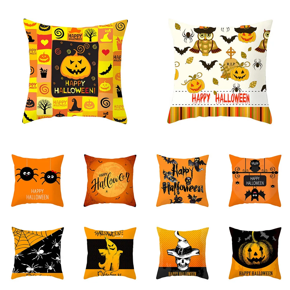 Halloween series horror pumpkin print pattern cushion cover for home living room sofa decoration square polyester pillowcase