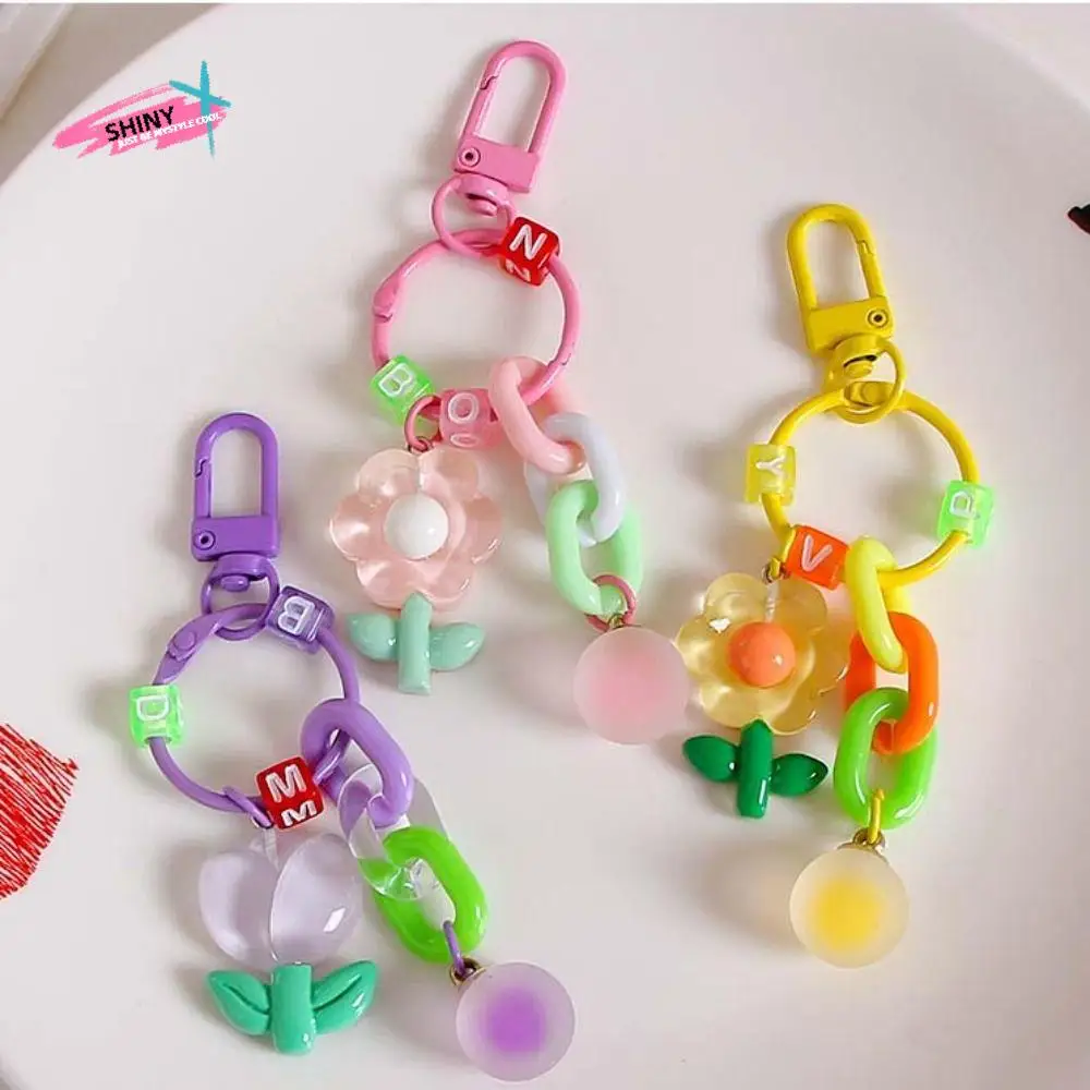 

Transparent Acrylic Flower Key Chain Korean Style Backpack Charms DIY Chain Pendant Acrylic Key Ring Ornaments