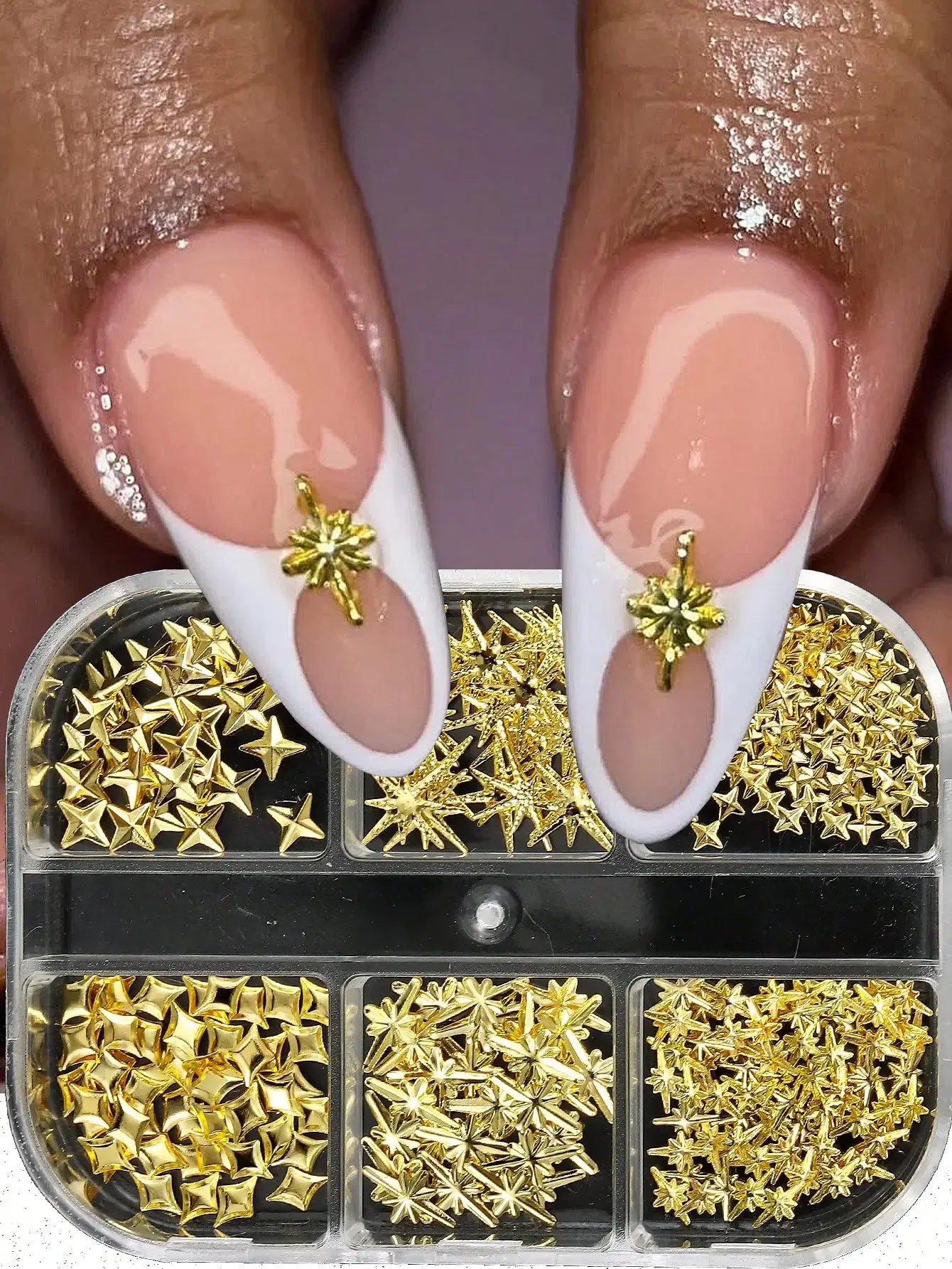 

6pcs 3D Star, Pentagon, Gold Metal Nail Art Decorations - Triangle, Square, Exploding Star, Cross Star, Y2K Japanese Nail Jewelry, DIY Nail Gems Nails Nail Supplies