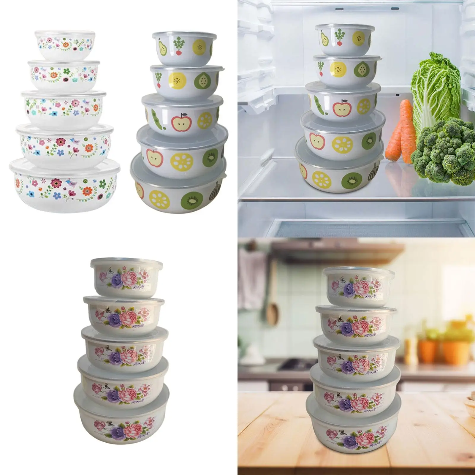 

5 шт. набор мисок для смешивания, эмалированная миска, посуда, многофункциональная миска для супа с герметичными крышками для выпечки еды, блинов, закусок