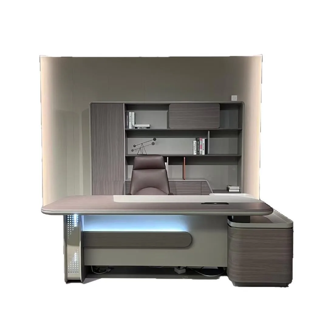 

Атмосферный свет, роскошный стол босса, простой современный президент, элитный менеджер, большой письменный стол для офиса