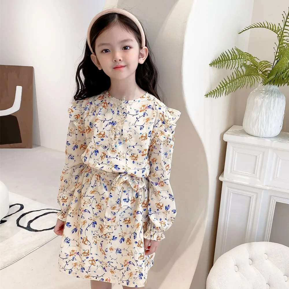 

Autumn baby girls clothes cotton kids dress French style dress Classic long sleeved floral print dress