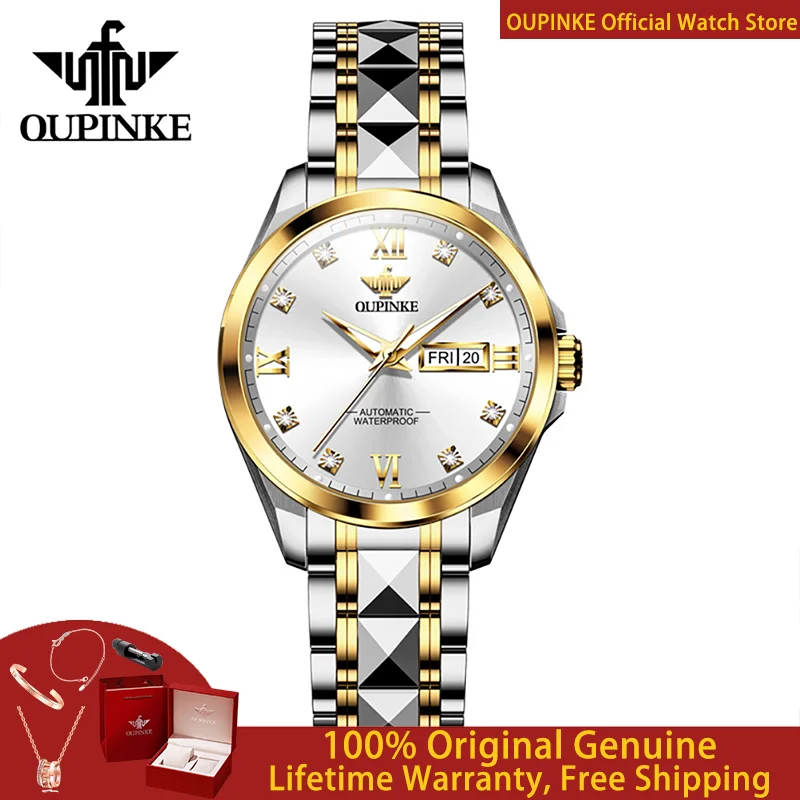 

Женские часы OUPINKE с бриллиантами, римскими цифрами, водонепроницаемые, люксовый бренд, импортные, автоматические механические часы, набор 3262